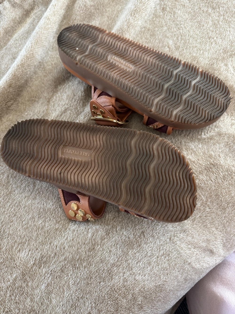 Free People Brown Leather Slide Sandals with Gold Studs - Picture 4 of 11